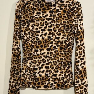 Black and Brown Fitted Blouse with Leopard Print
